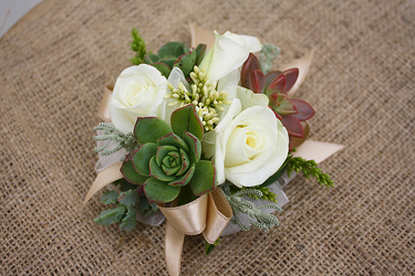 Succulents and Roses Wristlet from Martinsville Florist, flower shop in Martinsville, NJ